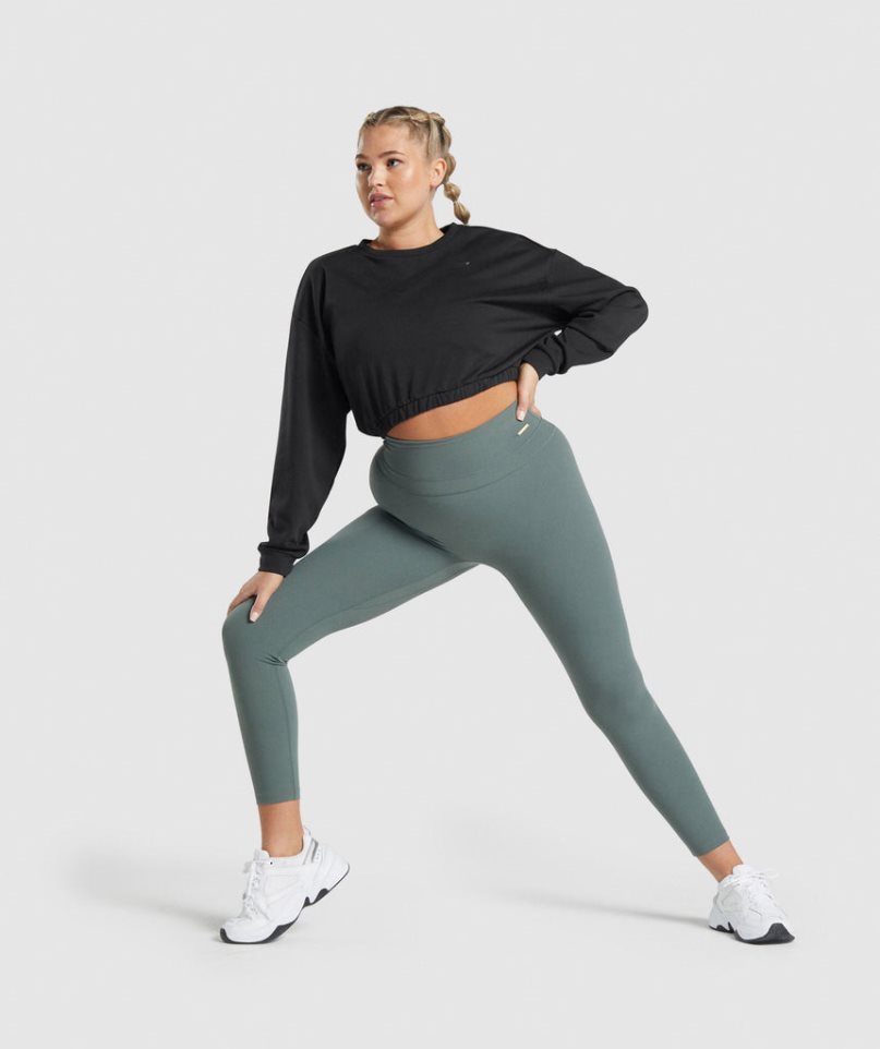 Women's Gymshark Whitney Cropped Sweatshirts Black | CA 038D6A